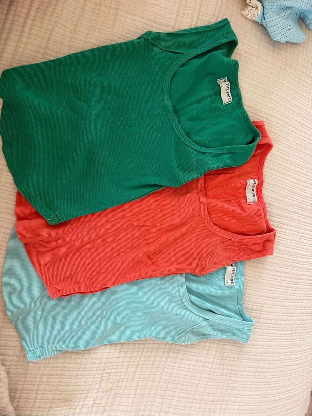 Free People Tank Top Trio in Green, Coral, and Light Blue - Picture 2 of 3
